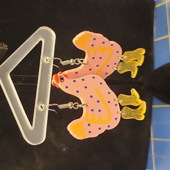 Chicken in Glitter Rainboots 2" Earrings - Picture 1 of 1